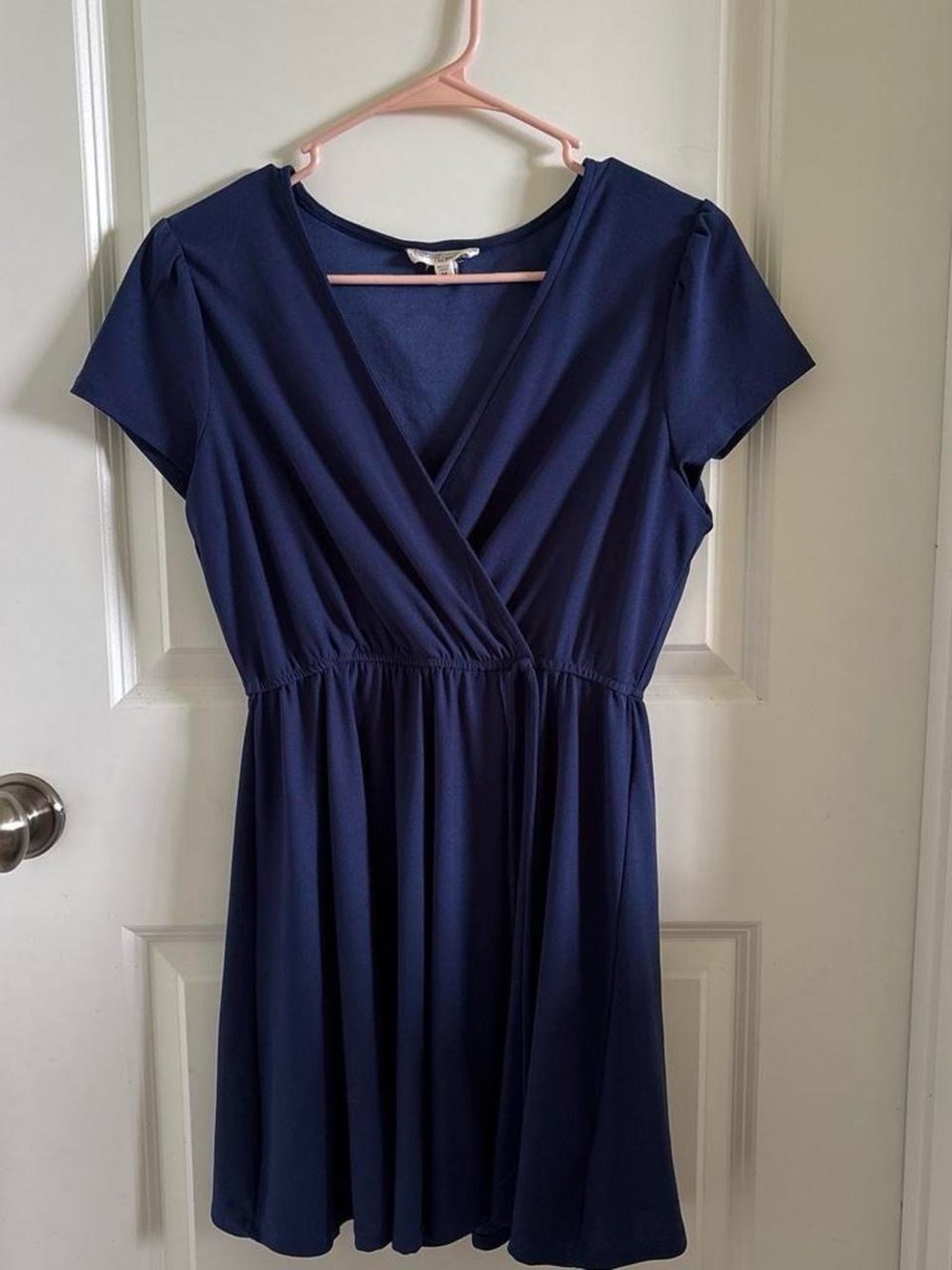 BeBop Navy Wrap-Front Short Sleeve Dress